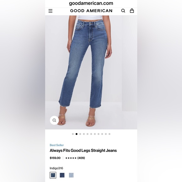 Good American Always Fits Indigo Straight Leg Jeans. Size 6-12. - Picture 2 of 16